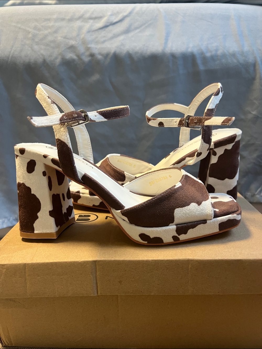 Cowprint platform heels